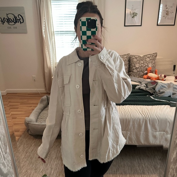 American Eagle Utility Jacket Beige Button Front Size Small - Picture 3 of 6